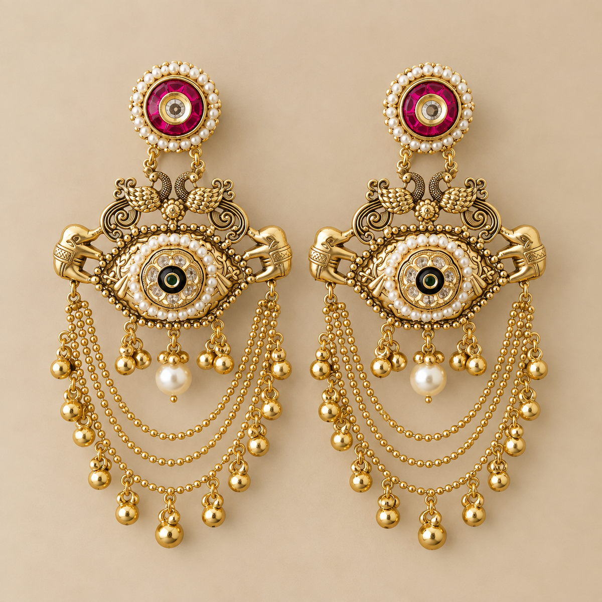 Silver-Tone Chandbali Style Earrings