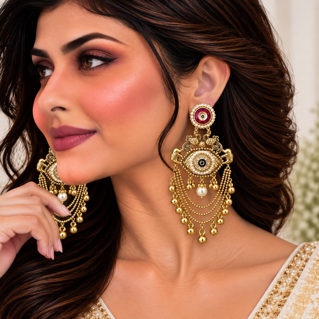 Silver-Tone Chandbali Style Earrings