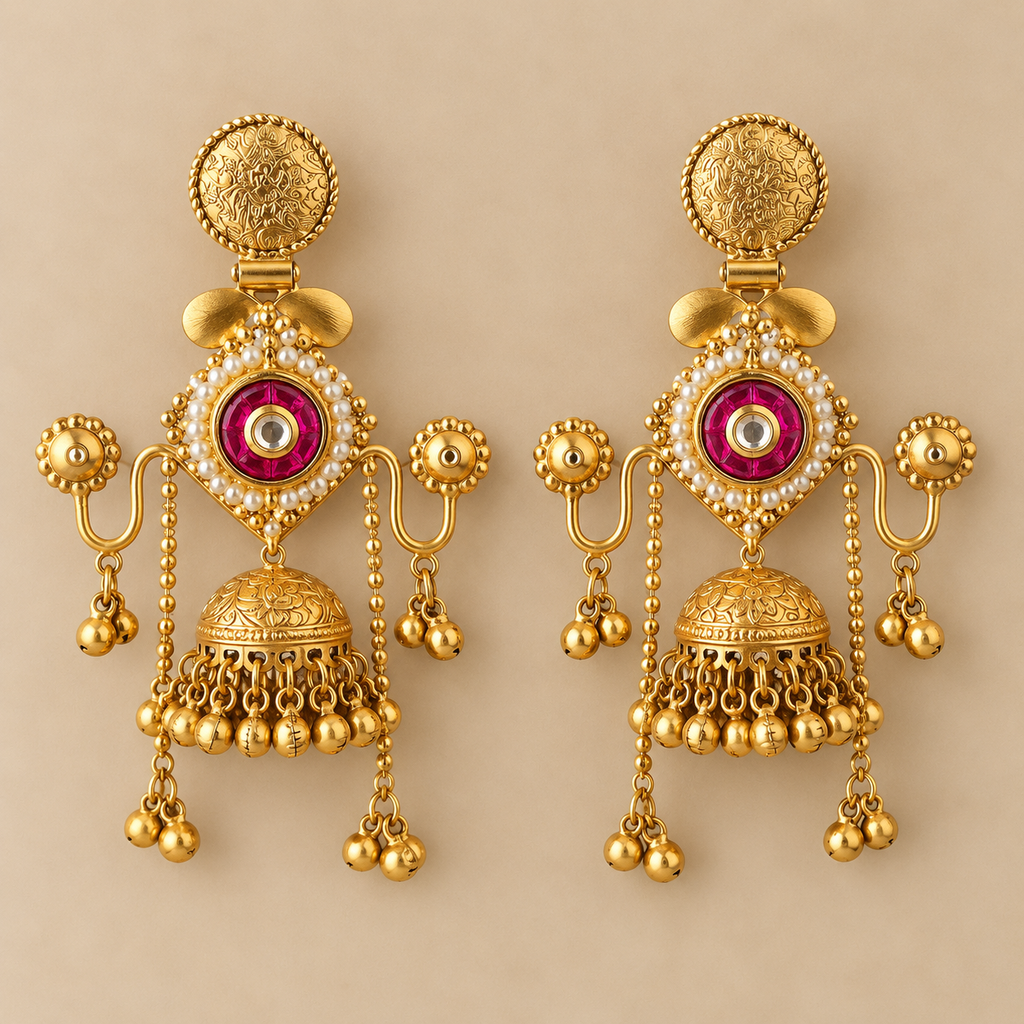 Magenta Gold-Tone Hanging Chain Earrings