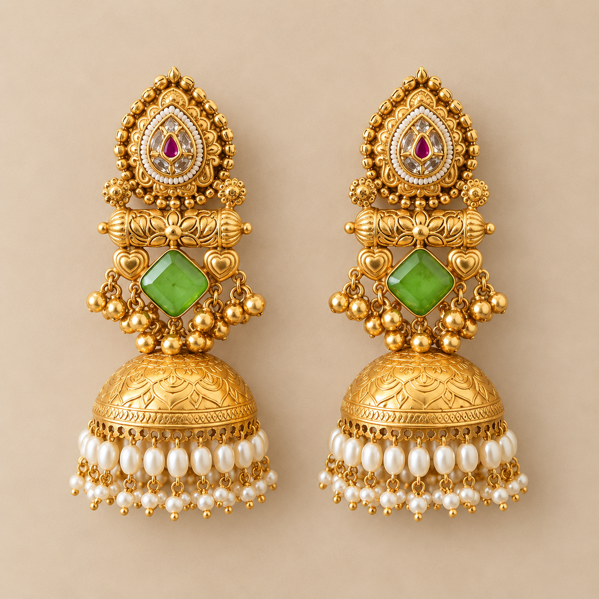 Green & Gold Jhumka Earrings