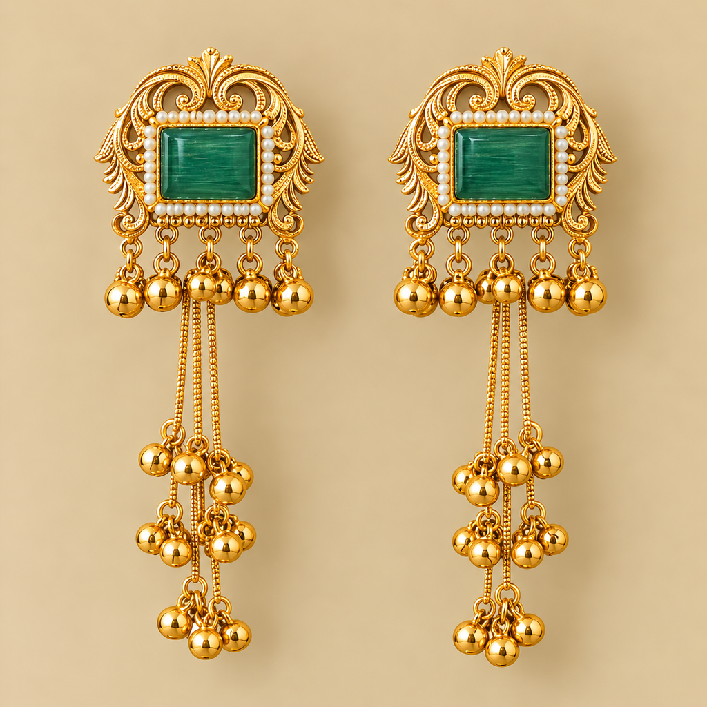 Mint Green Stone Long Drop Earrings