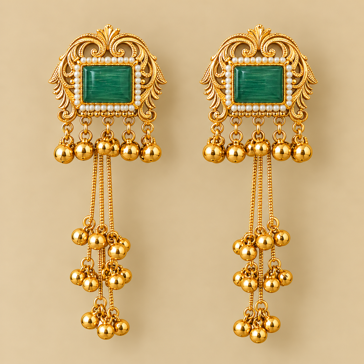 Mint Green Stone Long Drop Earrings