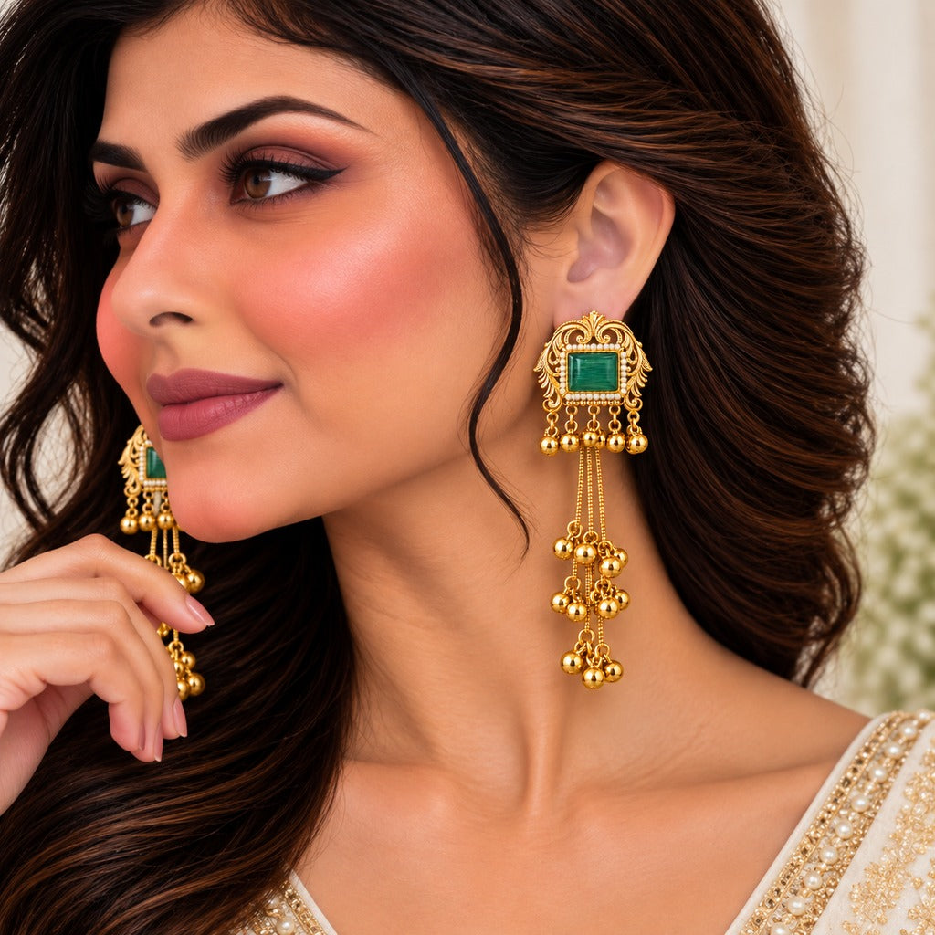 Mint Green Stone Long Drop Earrings