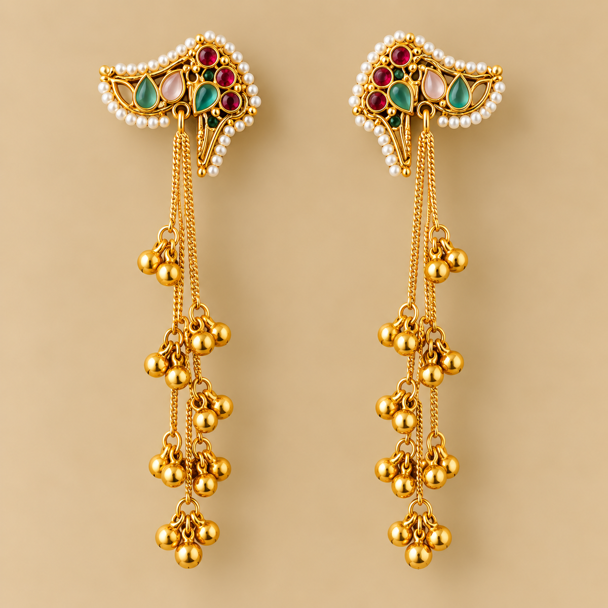Long Gold-Tone Chain Drop Earrings