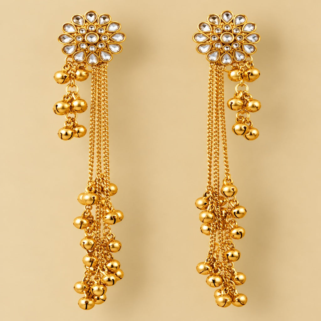 Floral Gold-Tone Long Earrings