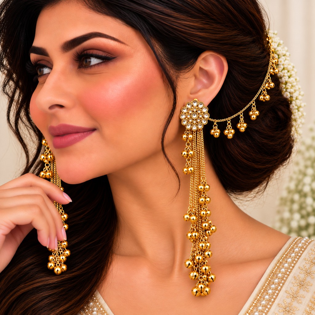Floral Gold-Tone Long Earrings