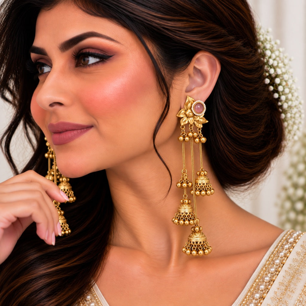 Long Gold-Tone Jhumka Earrings