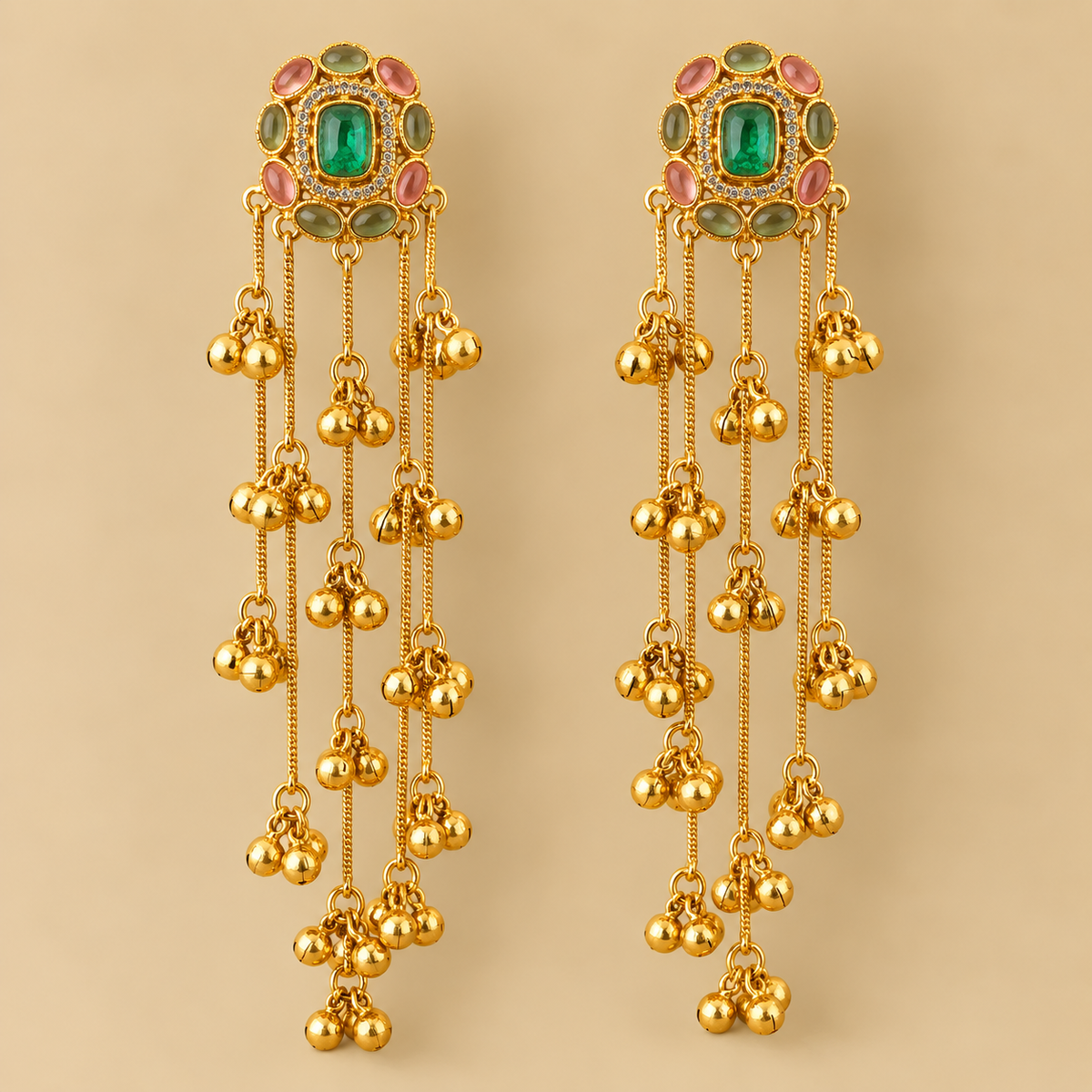 Mint Green & Gold Long Drop Earrings