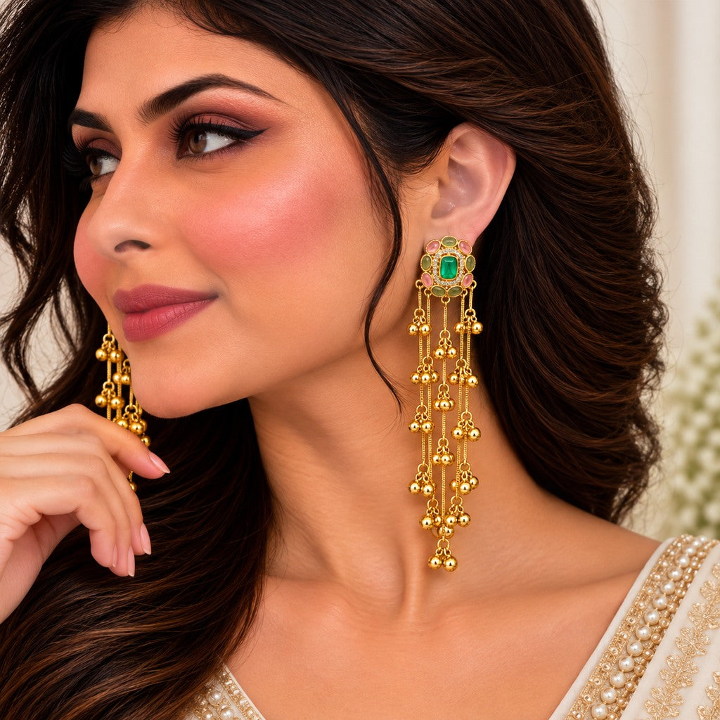 Mint Green & Gold Long Drop Earrings