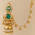 Green Stone Jhumka With Ear Chain Earrings