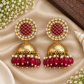 Maroon & Gold Jhumka Earrings