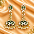 Green Long Jhumka Earrings with Pearl Drops