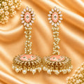 Peach Long Jhumka Earrings with Pearl Drops