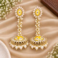 Yellow Long Jhumka Earrings with Pearl Drops
