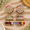 Multicolor Stone Jhumka Earrings with Beaded Drops
