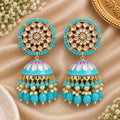 Turquoise Blue Jhumka Earrings with Pearl Drops