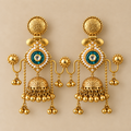 Green Gold-Tone Hanging Chain Earrings