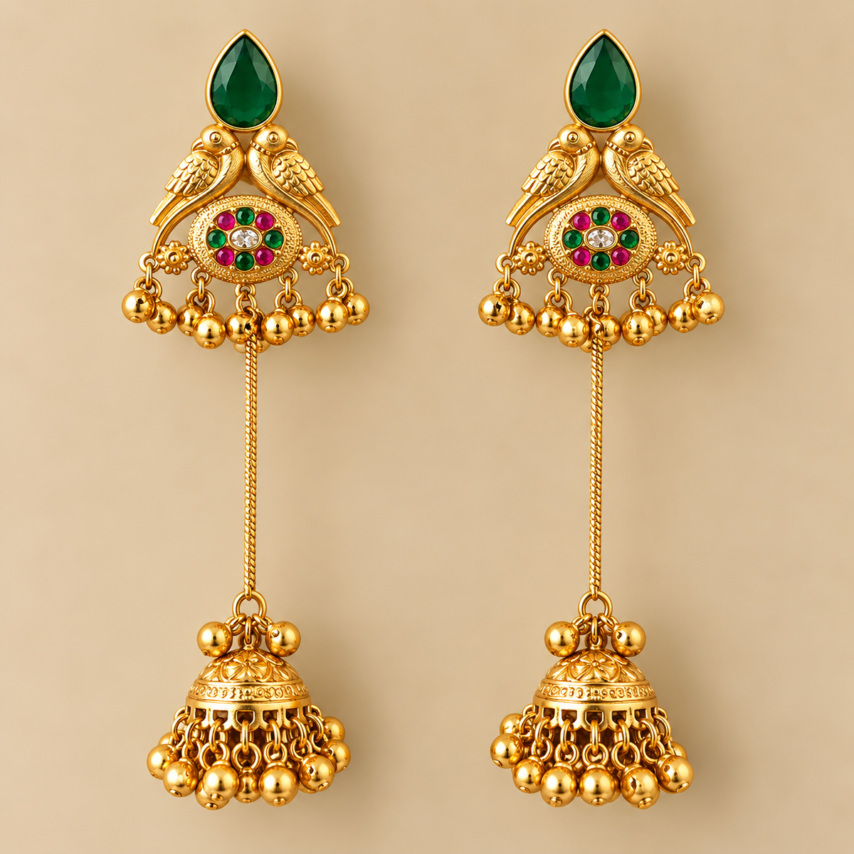Green & Gold Jhumka Earrings