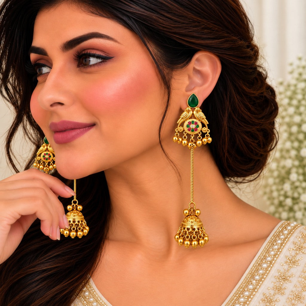 Green & Gold Jhumka Earrings