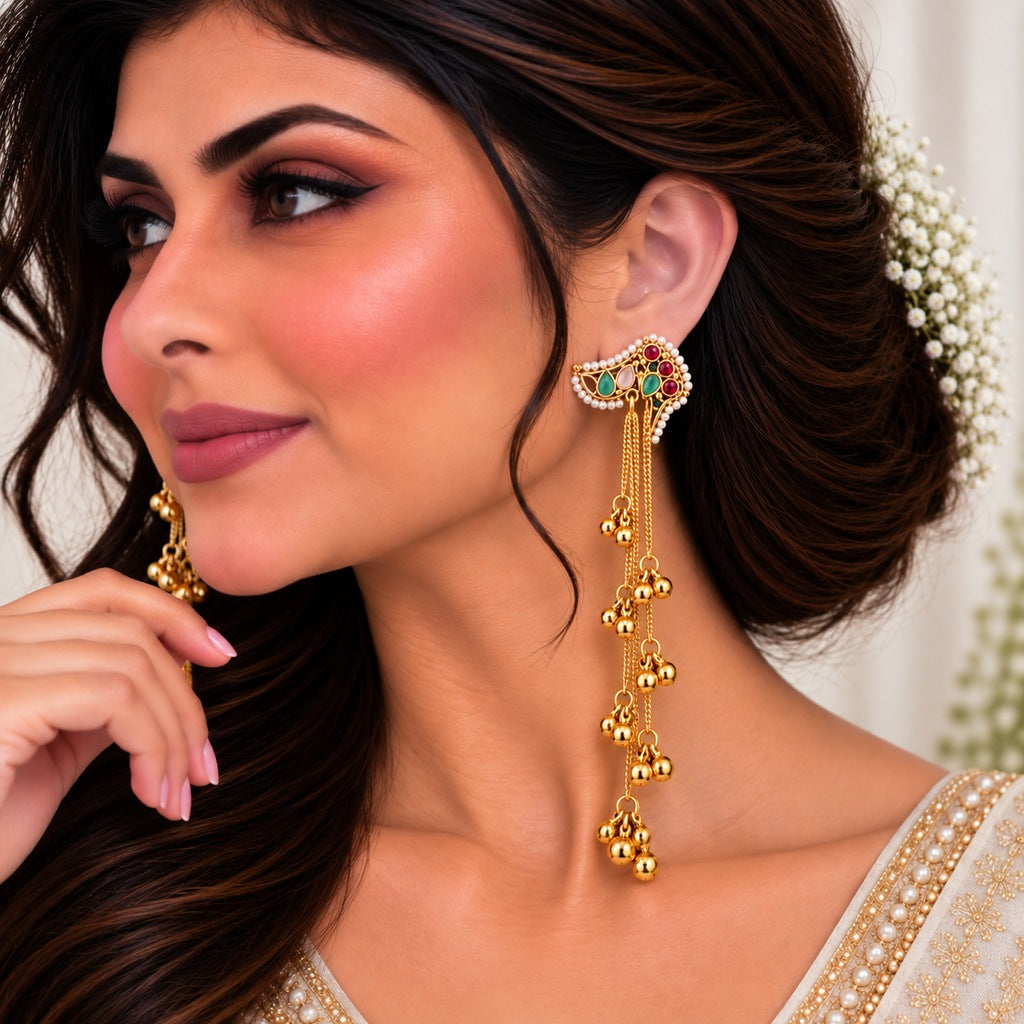 Long Gold-Tone Chain Drop Earrings