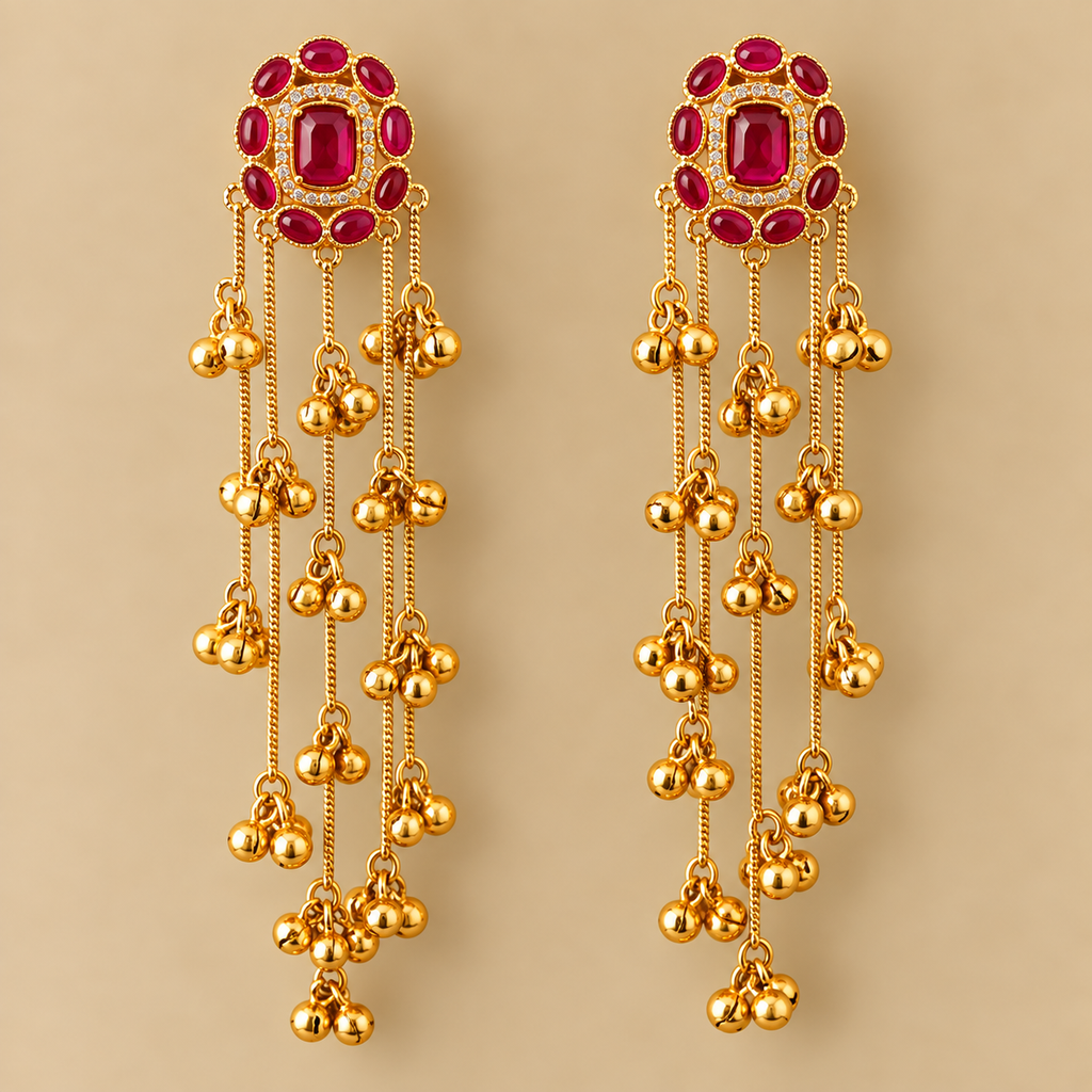 Long Gold-Tone Floral Earrings