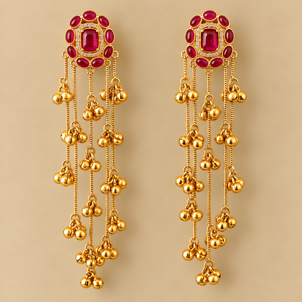 Long Gold-Tone Floral Earrings