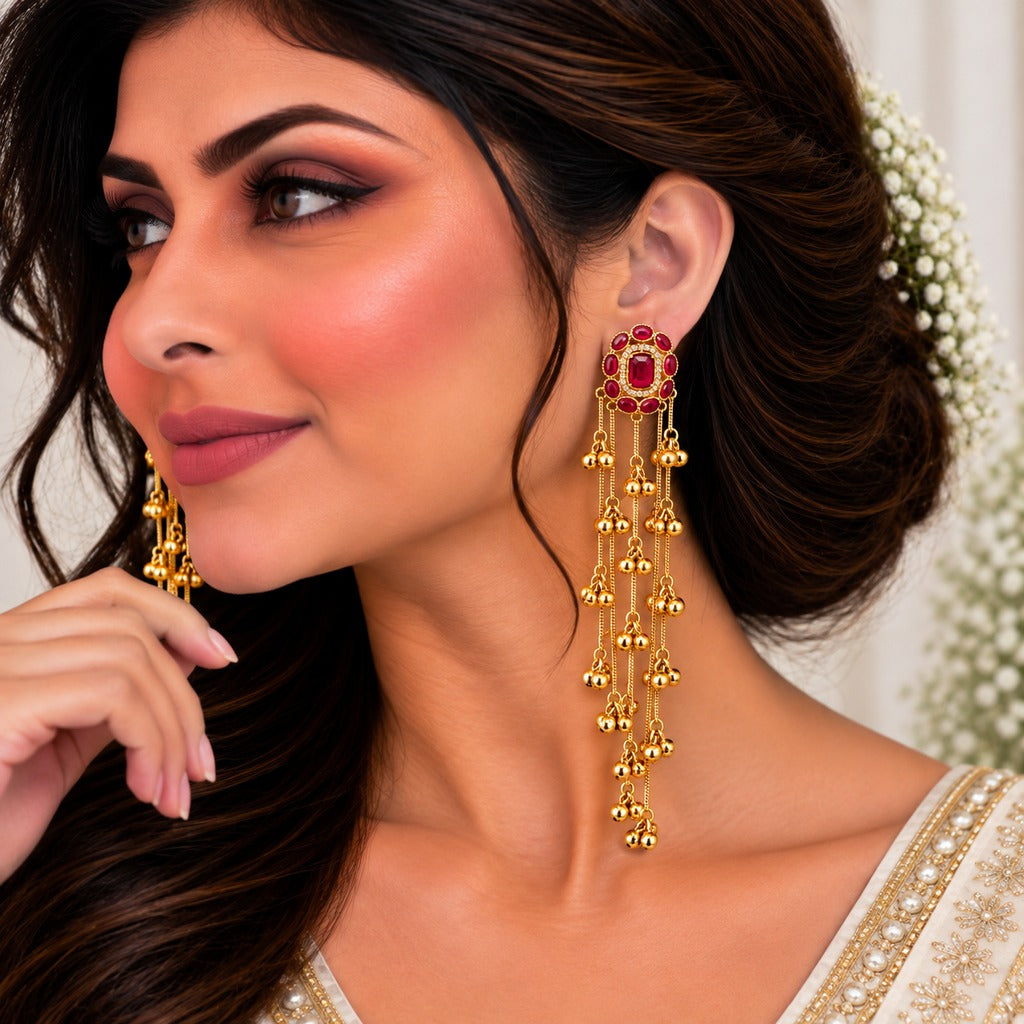 Long Gold-Tone Floral Earrings