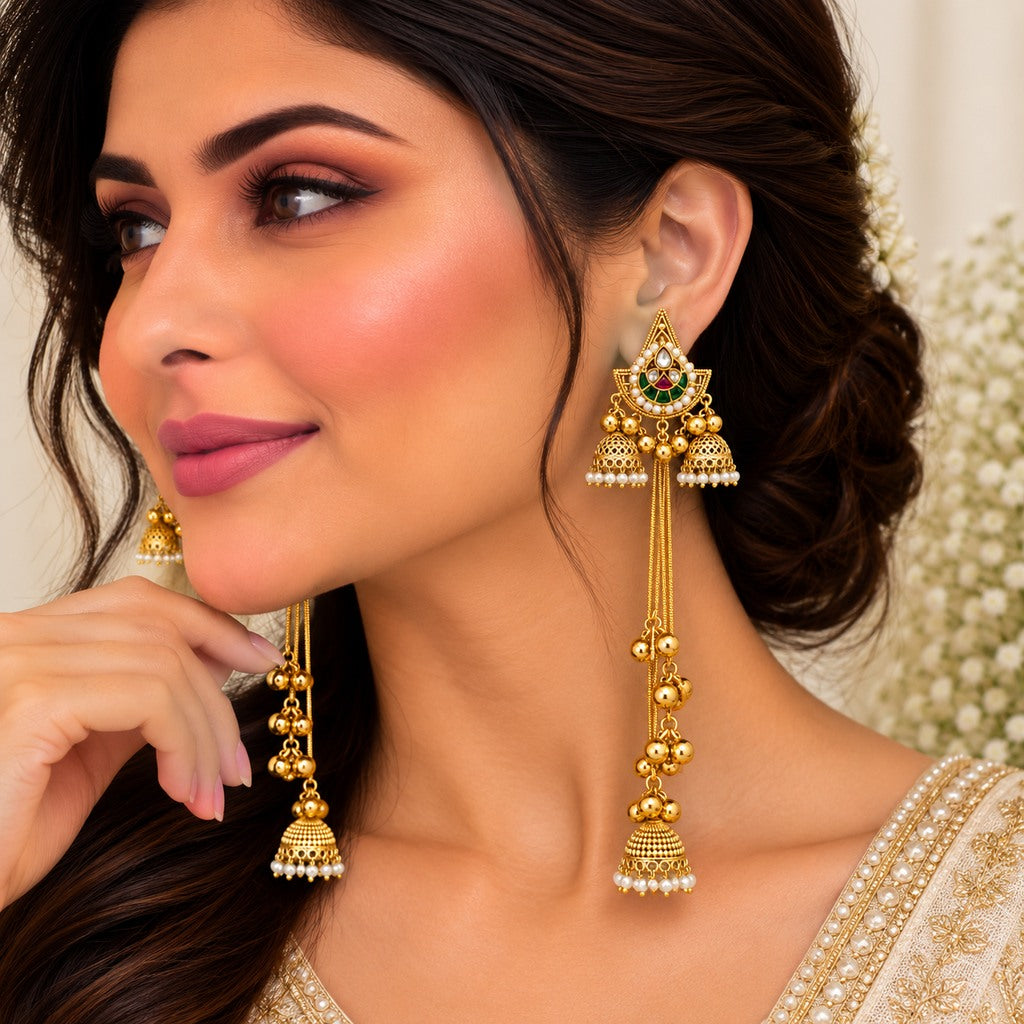 Gold-Tone Jhumka Drop Earrings