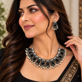 Oxidised Silver Black Stone Necklace Set