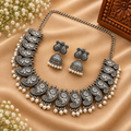 Oxidised Silver Traditional Peacock Necklace Set
