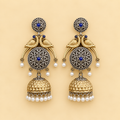 Blue Stone Silver-Tone Statement Earrings