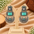 Green Stone Silver-Tone Jhumka Earrings