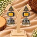 Yellow Stone Silver-Tone Jhumka Earrings