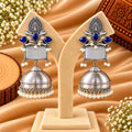 Blue Stone Silver-Tone Jhumka Earrings