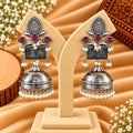 Ruby Pink & Black Stone Silver-Tone Jhumka Earrings