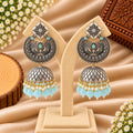 Blue Beaded Silver-Tone Jhumka Earrings
