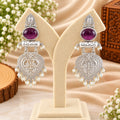 Purple Stone Silver-Tone Peacock Earrings