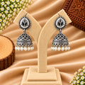 Silver-Tone Black & White Jhumka Earrings