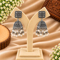 Silver-Tone Square Motif Jhumka Earrings