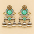 Mint Green Stone Gold-Tone Jhumka Earrings