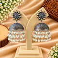 Silver-Tone Pearl Cascade Jhumka Earrings