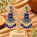 Blue Stone Silver-Tone Statement Jhumka Earrings