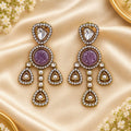 Purple Kundan Statement Drop Earrings