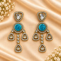 Blue Kundan Statement Drop Earrings