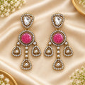 Pink Kundan Statement Drop Earrings