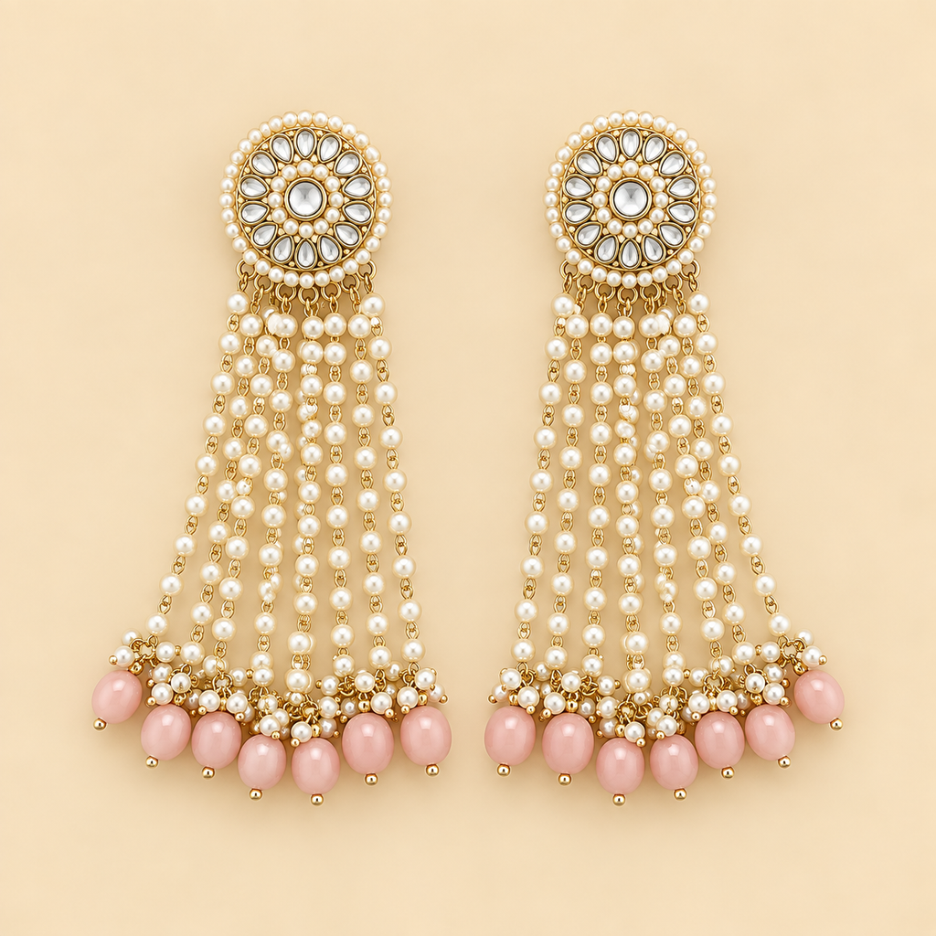 Long Gold-Tone Pearl Drop Earrings