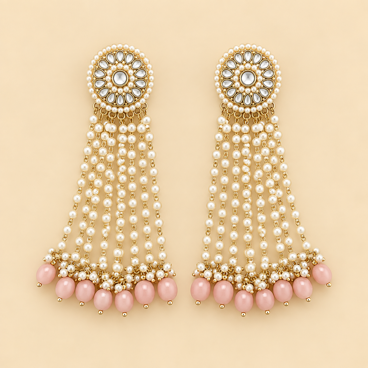 Long Gold-Tone Pearl Drop Earrings