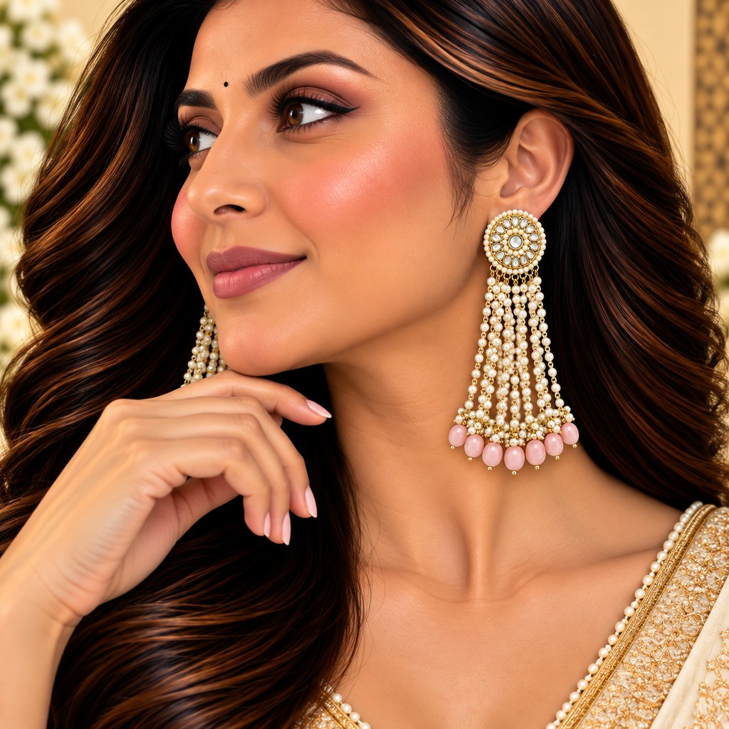 Long Gold-Tone Pearl Drop Earrings