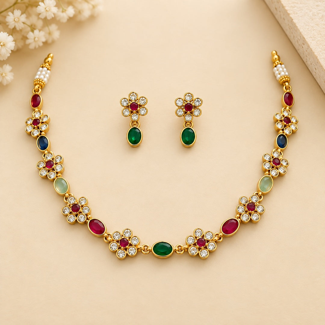 Multicolor Stone Gold Tone Necklace Set