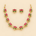 Pink Green Lotus Statement Necklace Set